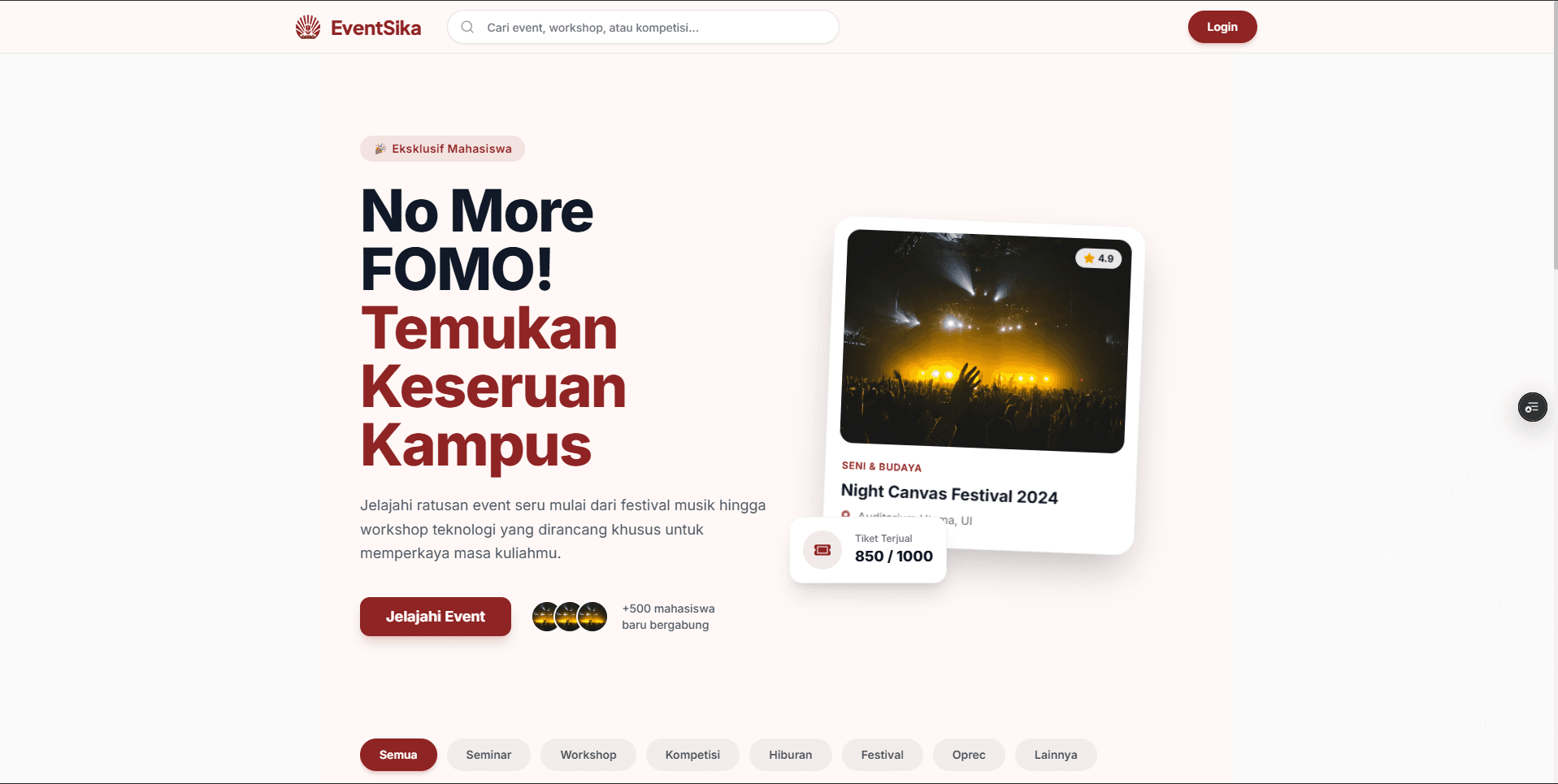 Screenshot of EventSika — Campus Event Platform