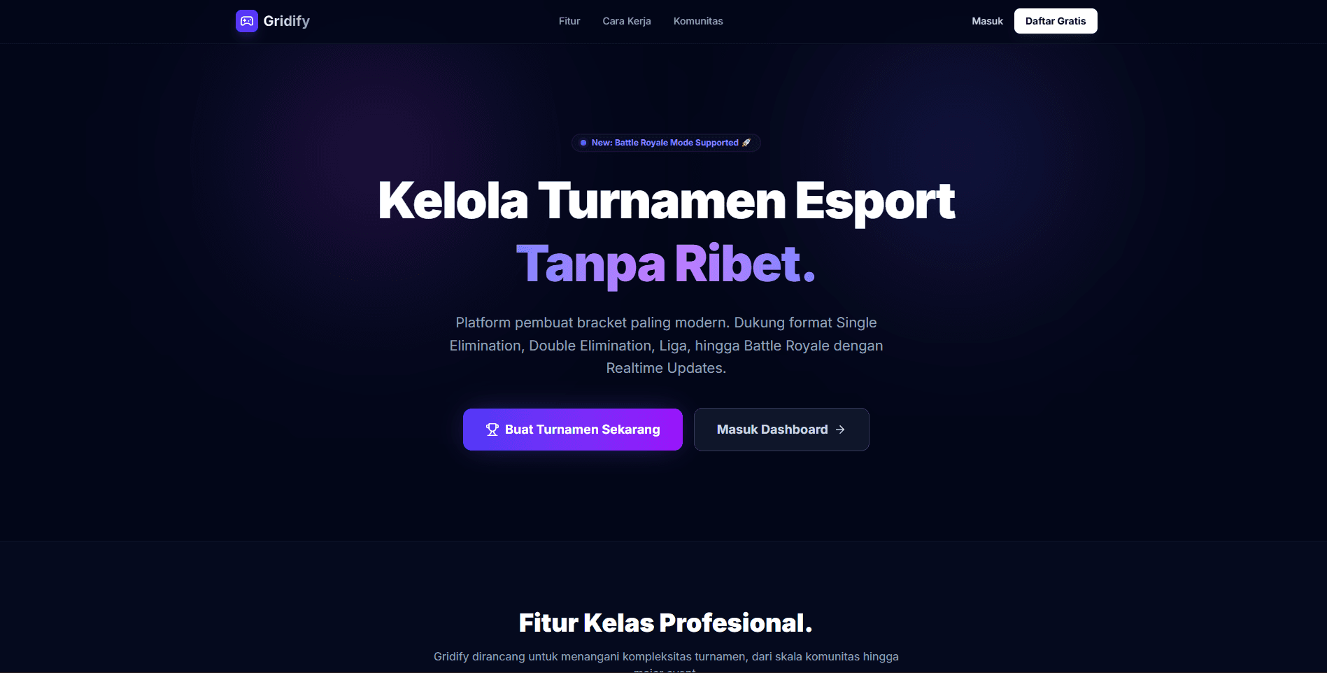 Screenshot of Gridify — Automated Tournament Management Platform